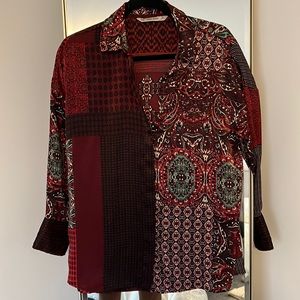 Zara Red Mixed Pattern Satin Blouse